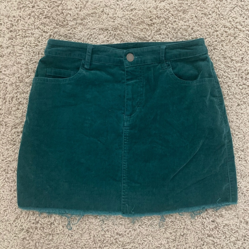 F21 Green Velvet Corduroy Mini Skirt